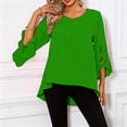 thumbnail image 5 of Sheghy Tops for Women Solid Ruffle 3/4 Sleeve Round Neck Summer Blouse Green L, 5 of 9