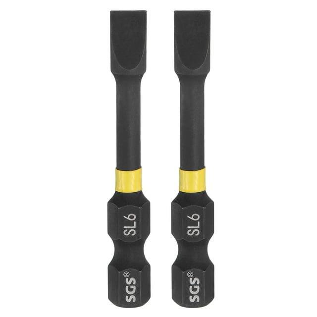 Uxcell 2pcs SL6 Slotted Impact Screwdriver Bits 1/4" Hex Shank 2" Long Magnetic Bit
