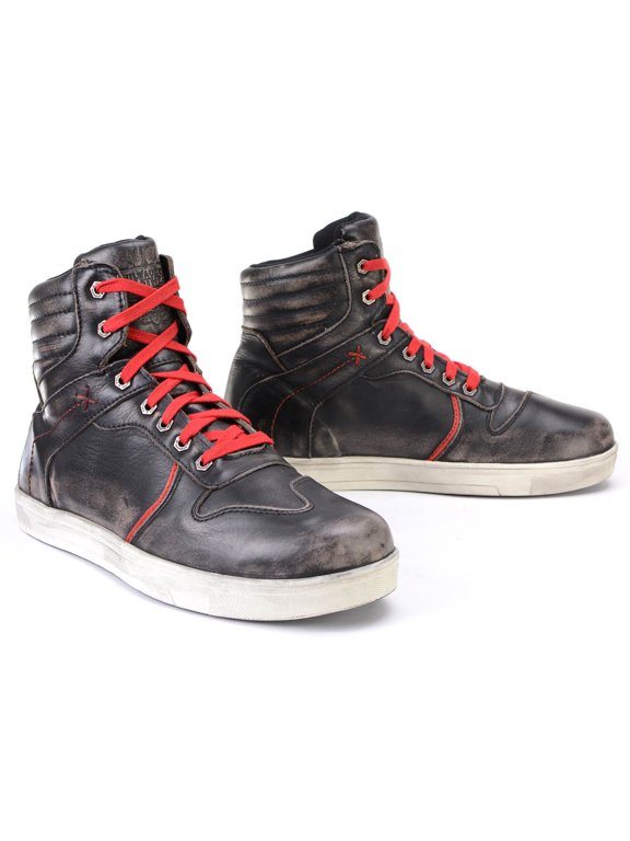 MBM9103 Men's Vintage Leather Brown w/ Red Laces High-Top Reinforced Street Riding Casual Shoes 15
