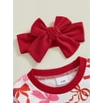 thumbnail image 6 of Toddler Baby Girl Valentine's Day Outfits 6 12 18 24 Months 2T 3T Bow Print Crew Neck Long Sleeve Tops Long Pants Headband 3Pcs Clothes Set, 6 of 9