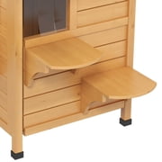 PawHut Outdoor Wooden 2-Story Cat House, Wooden Door, Openable Roof, Jumping Platforms, Natural