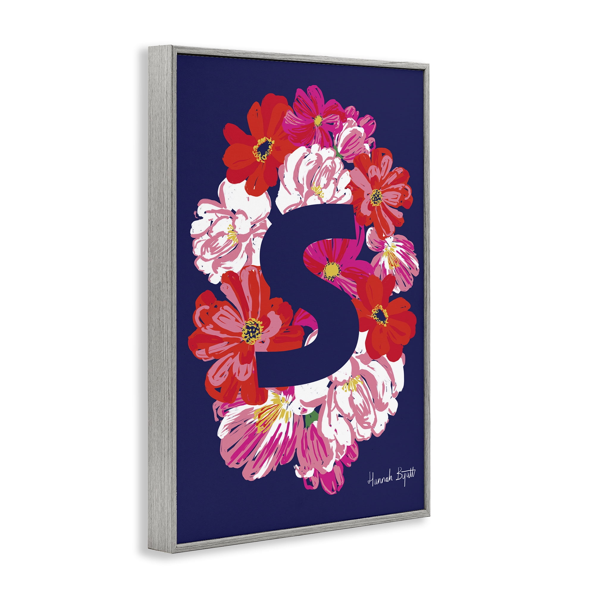 Stupell Industries Floral Bloom Letter S Botanical & Floral Painting Gray Framed Art Print Wall Art, 20 x 30