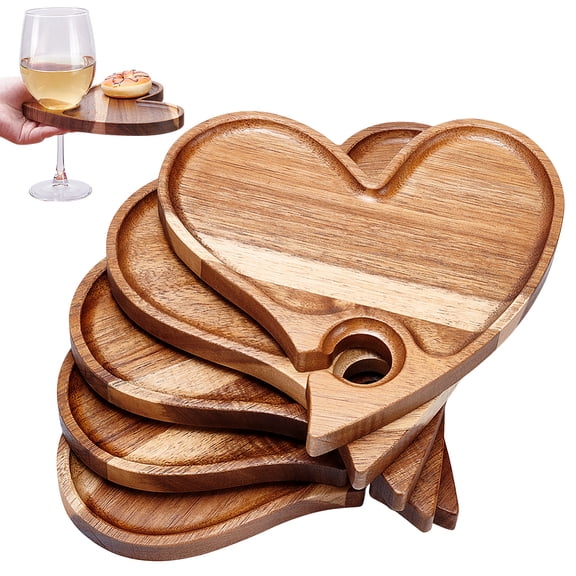5 Pcs Heart-Shaped Wines Appetizer Trays Wood Wine Appetizer Plates Mini Charcuterie Boards Wooden Wine Serving Trays