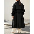 thumbnail image 3 of Womens Oversized Long Trench Coat Double Breasted Lapel Windproof Overcoat with Belt, 3 of 6