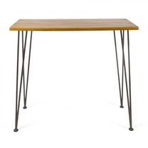 GDF Studio Dione Outdoor Industrial Acacia Wood Bar Table with Hairpin Legs, Teak and Rustic Metal