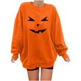 thumbnail image 1 of Chandails en Molleton Visage de Citrouille d'Halloween pour Femmes Manches Longues Surdimensionnées Col Rond Orange Pull Tops, 1 of 7