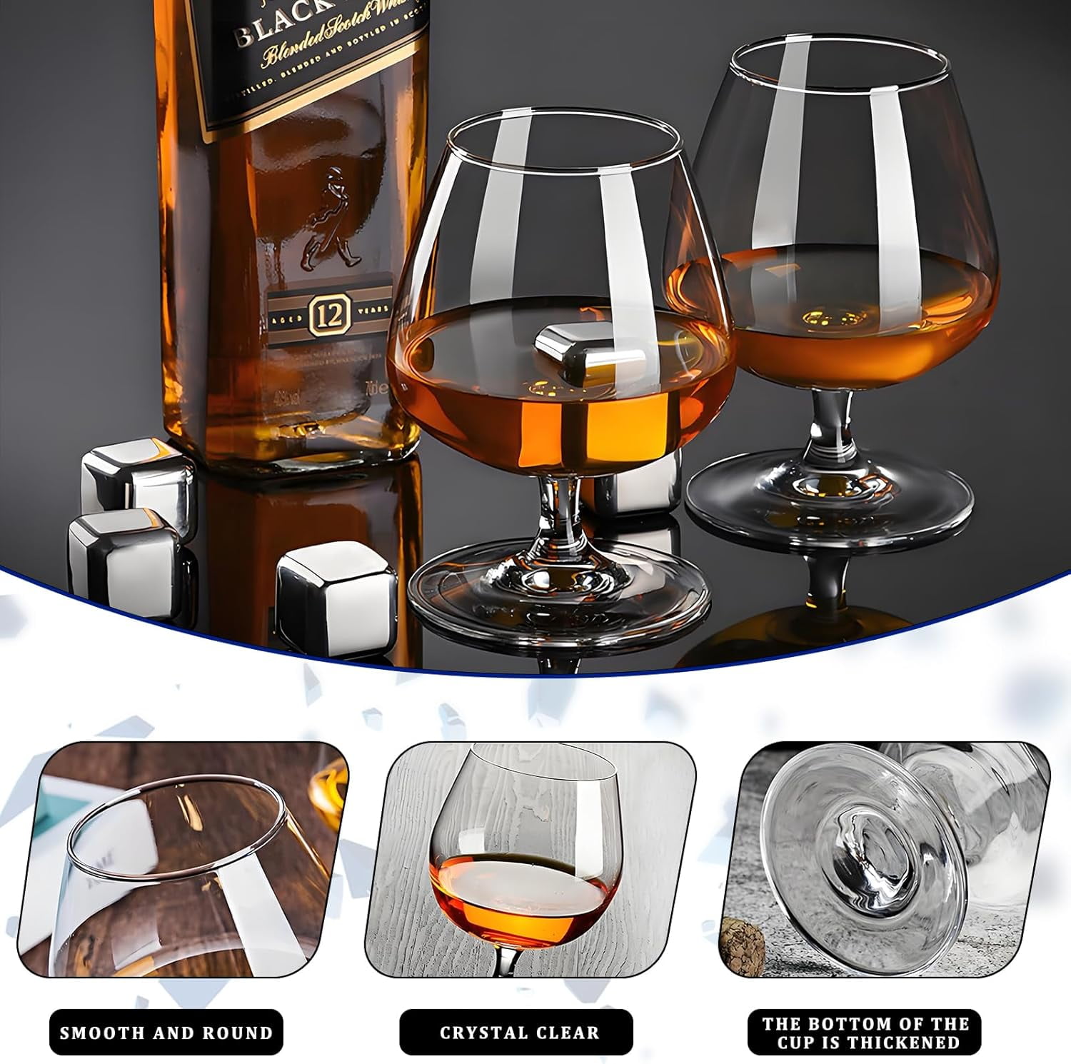 Brandy Glasses Set of 4, Crystal Cognac Glasses, Snifter Glass, Bourbon Tasting Glasses, Old Fashioned Glass, Port Glasses, Whiskey Glasses For Wine, Bourbon, Cognac, Brandy, Scotch