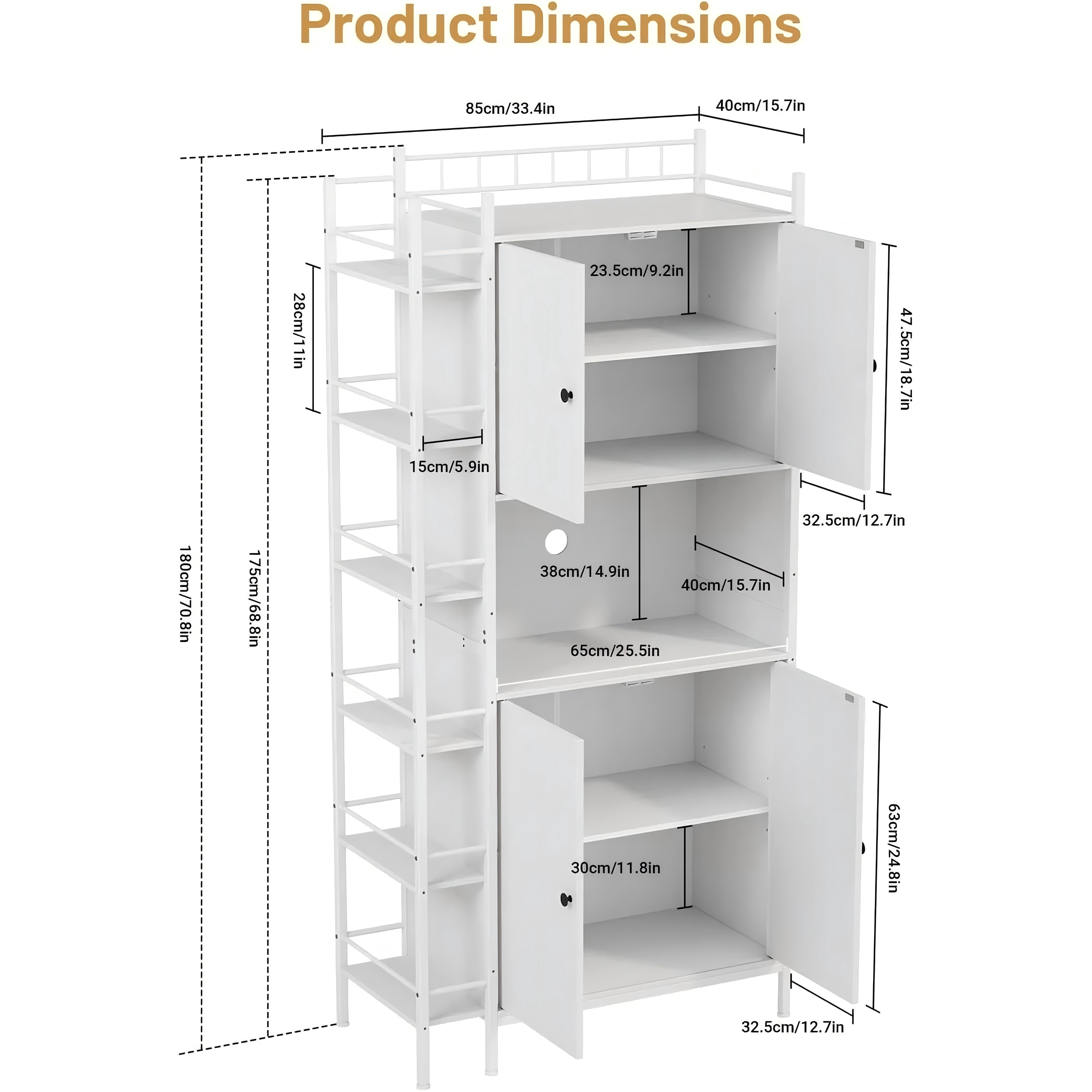 IDEALSOUL Pantry Storage Cabinets, 70.8" Kitchen Pantry Cabinet with Side Shelf, 2 Doors and 3 Shelves, White