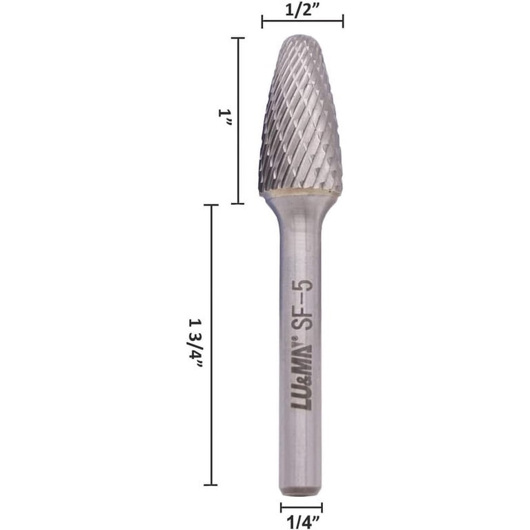 SF-5 Tungsten Carbide Burr Rotary File – Tree Shape Radius End, Double Cut, 1/4" Shank, 1/2" Cutter Diameter, 1" Cutting Length – For Die Grinders, Metalworking & Wood Carving