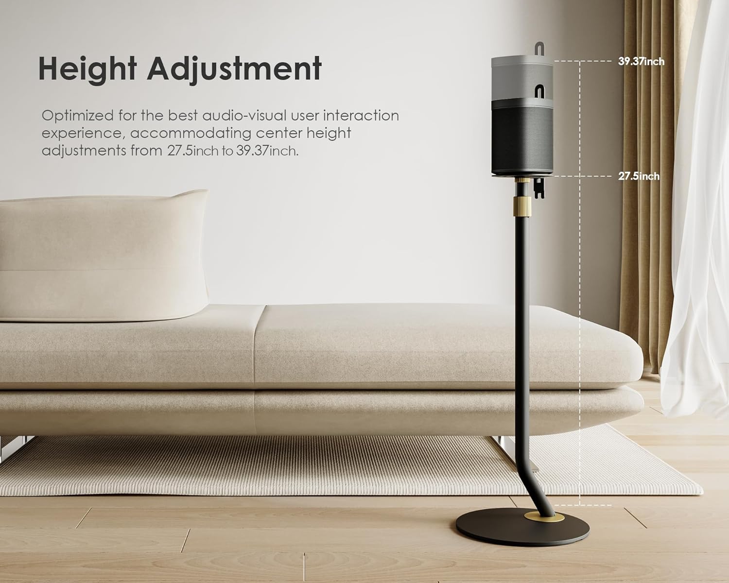 FITUEYES Adjustable Height Speaker Stands, 27.5-39.3 in, Pair, Black and Gold