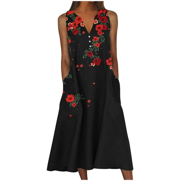 SEMPAI Summer Dresses Sundresses for Women Sleeveless V-Neck Print Long Sundresses For Women 2025 Trendy for Night Club Women's Plus Dresses