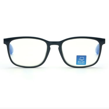 Equate Unisex Pike Bluelight Rectangular Reading Glasses with Case, Dark Grey Blue,  3.25