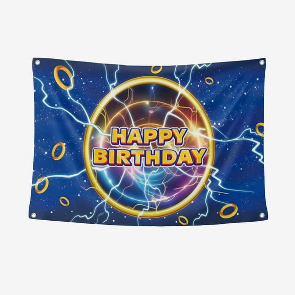 Cartoon Blue Lightning Birthday Party Backdrop Blue Hedgehog 5 * 3ft Happy Birthday Video Game Themed Decorations