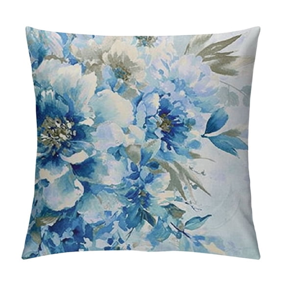 PRATYUS Blue Floral Throw Pillow Covers Farmhouse Vintage Flower Bird Pillow Covers Decorative Outdoor Patio Pillow Cases Cushions Cover for Living Room Couch Sofa Bed Home Decor 24x24in