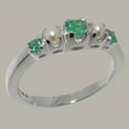 thumbnail image 2 of LBG British Made 10k White Gold ring with Natural Emerald & Cultured Pearl Womens band Ring - 33 size options - Size 11, 2 of 6