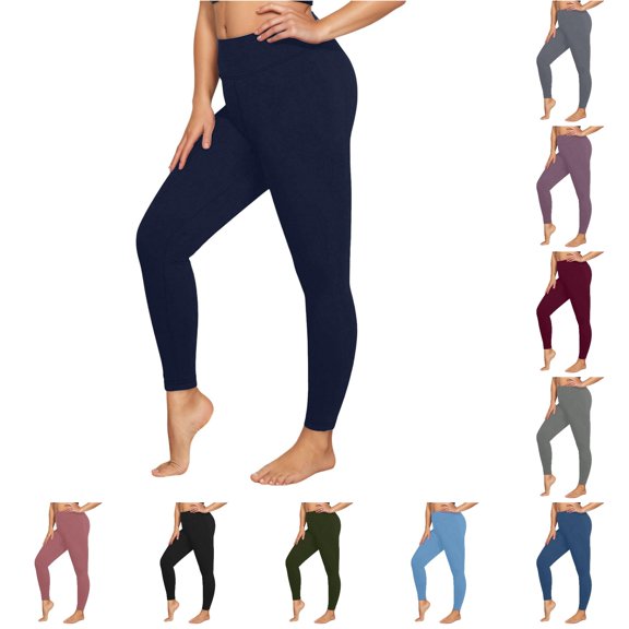 CAIVO Women Yoga High Waisted Legging Full Length Yoga Leggings Plus Size Soft Stretchy Workout Pants Tummy Control Athletic Running Compression Leggings Solid Color Fitness Trousers , Navy