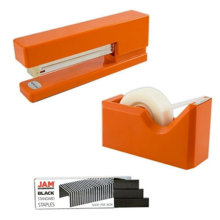 JAM Paper Office & Desk Set, 1 Orange Stapler, 1 Black Staples & 1 Orange Tape Dispenser, 3 per Pack