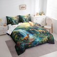 thumbnail image 2 of Feelyou Jungle Dino Wildlife Twin Bedding Sets for Kids Boys Girls, Waterfall Flower Bedding Comforter Set, Green Blue, Colorful Star Reversible, 7-Piece, 2 of 7