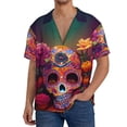 thumbnail image 7 of Lsque Vintage Patterned Skull print Men's Cuban Collar Short Sleeve Shirt Summer Beachwear Casual Button Down Fashionable Vacation Leisure Shirt-Large, 7 of 7