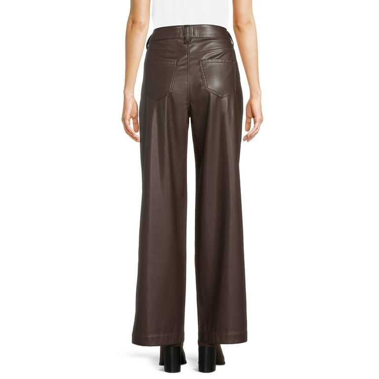 Time and Tru Women's High Rise Faux Leather Wide Leg Trousers