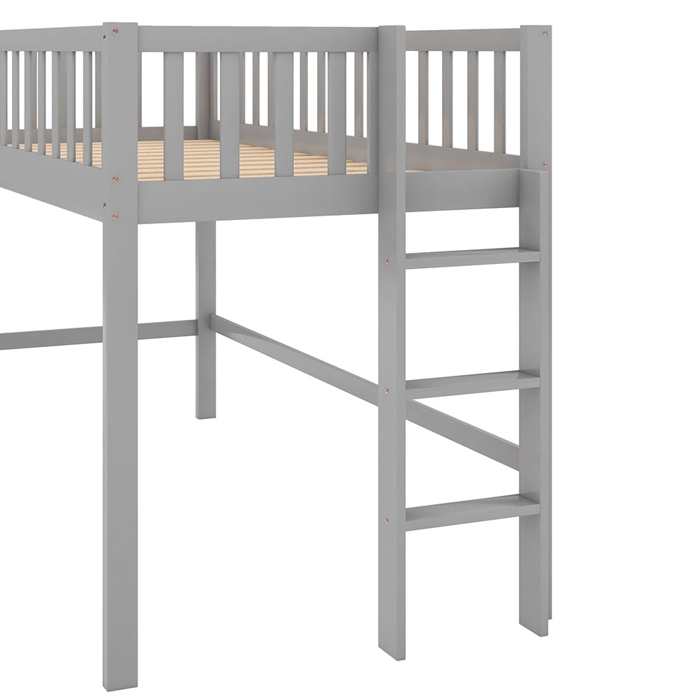 Kadyn Twin Size Low Loft Bed with Ladder and Slide, Gray
