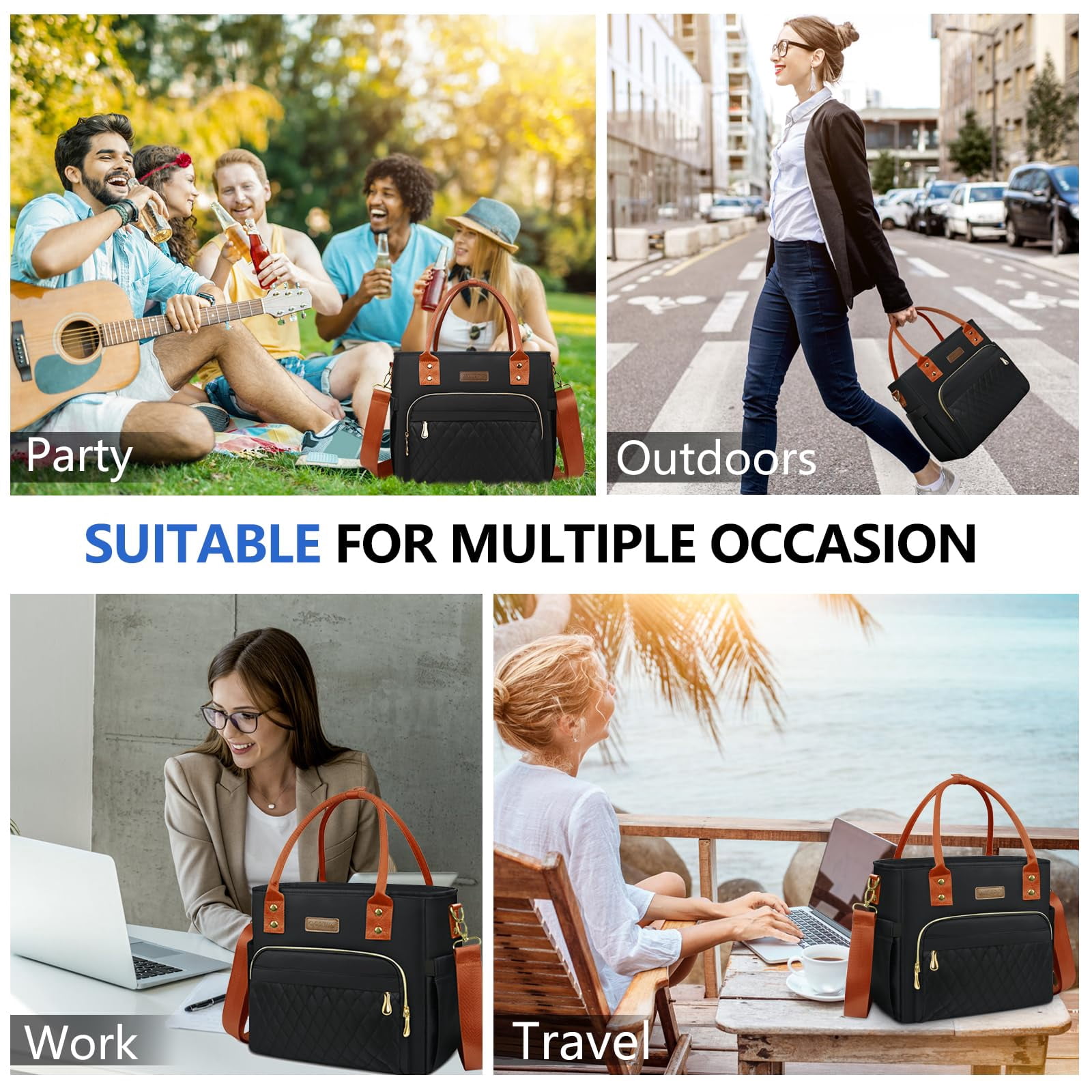 Lunch Bag Box Women - Leakproof Insulated Cooler For Large Tote Bags Adults  Black Orange