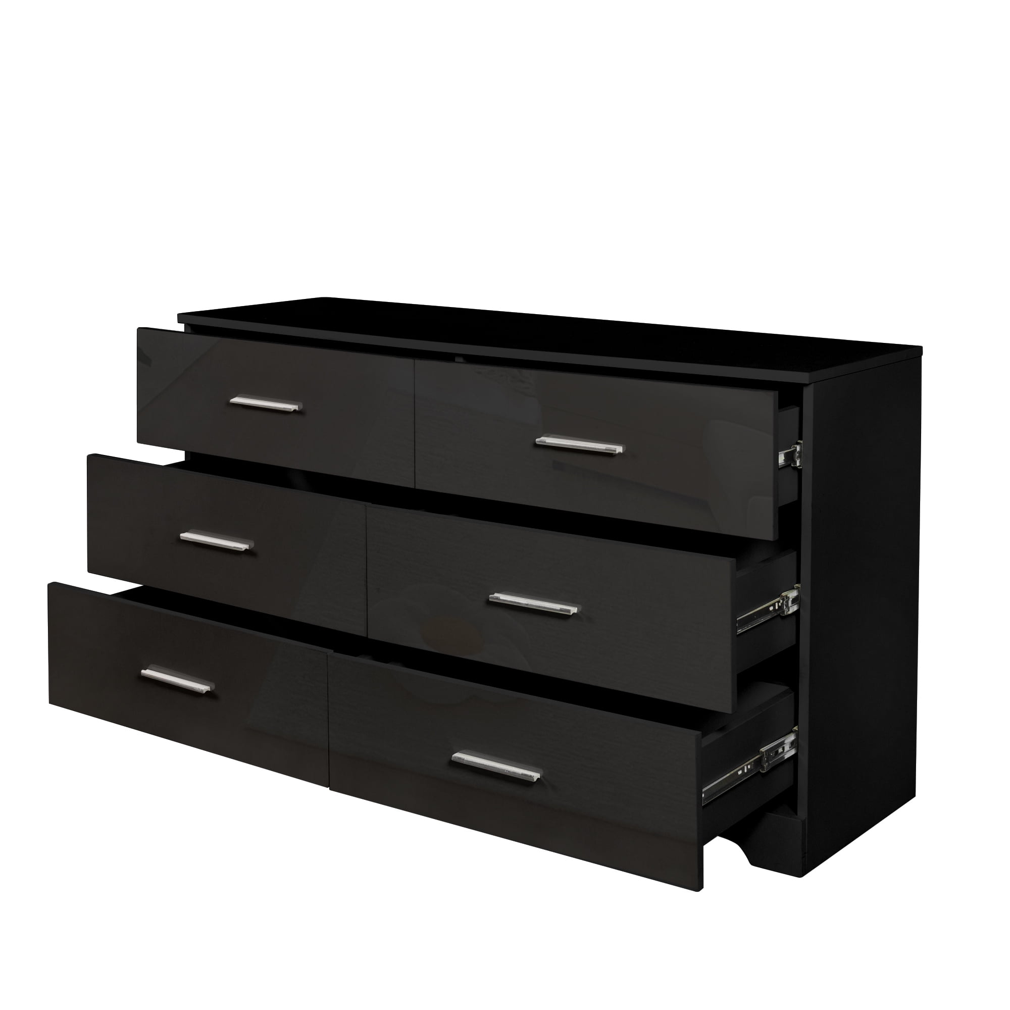 Ktaxon Bedroom Dresser with 6 Drawers, Wooden Double Dresser for Entryway, Wide Storage Cabinet for Living Room, Black
