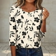 thumbnail image 2 of CYMMPU Floral Printed 3/4 Sleeve Tunic Tops Round Neck Loose Fit Fall Fashion Shirts Blouses for Women Dressy Casual Spring Tops Lightweight Basic T-Shirts Khaki XL, 2 of 7