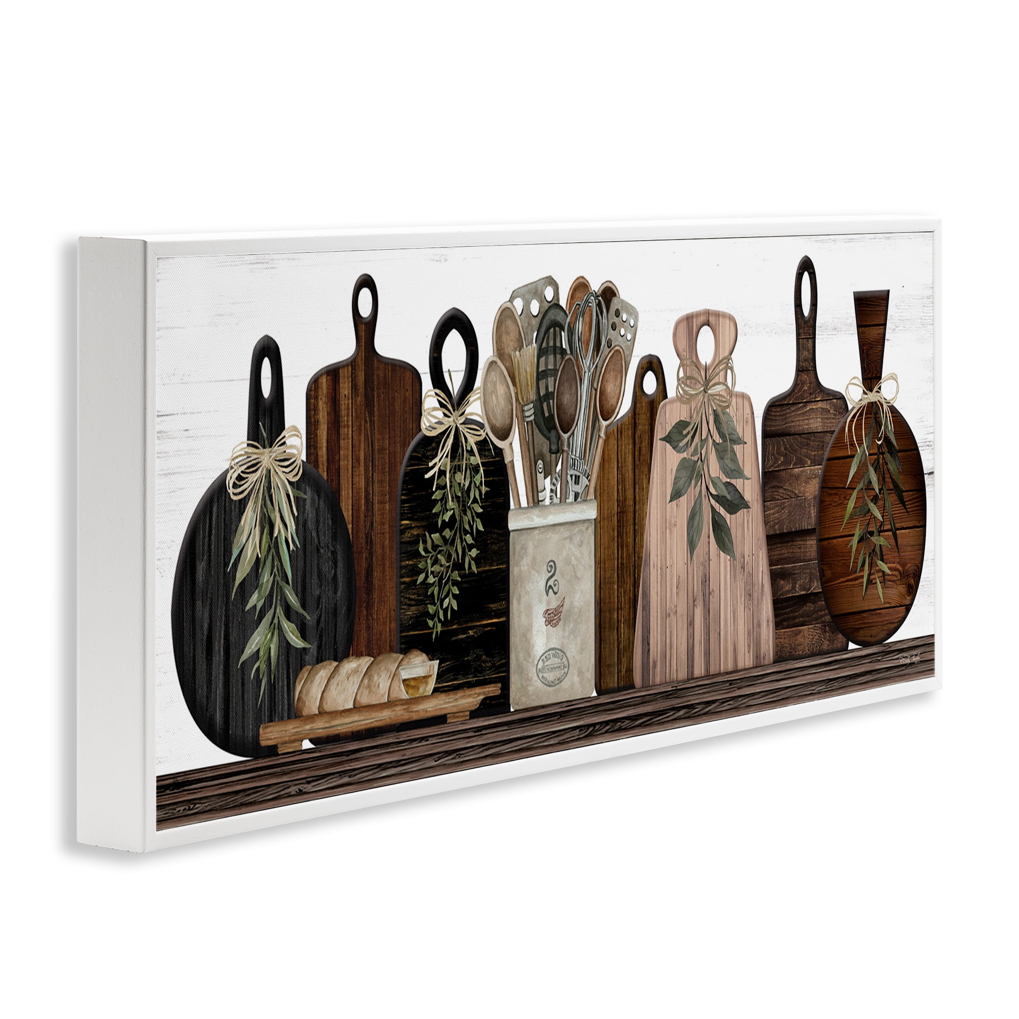 Stupell Industries Wooden Kitchen Items Food & Beverage Painting White Framed Art Print Wall Art, 30 x 13