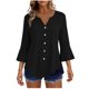 thumbnail image 2 of Craaazy Women's Relaxed Fit V Neck Blouse, Solid Color 3/4 Sleeve Flare Cuff Top, Loose Comfy Button Accent Casual Tee for Spring & Summer Gifts, 2 of 7