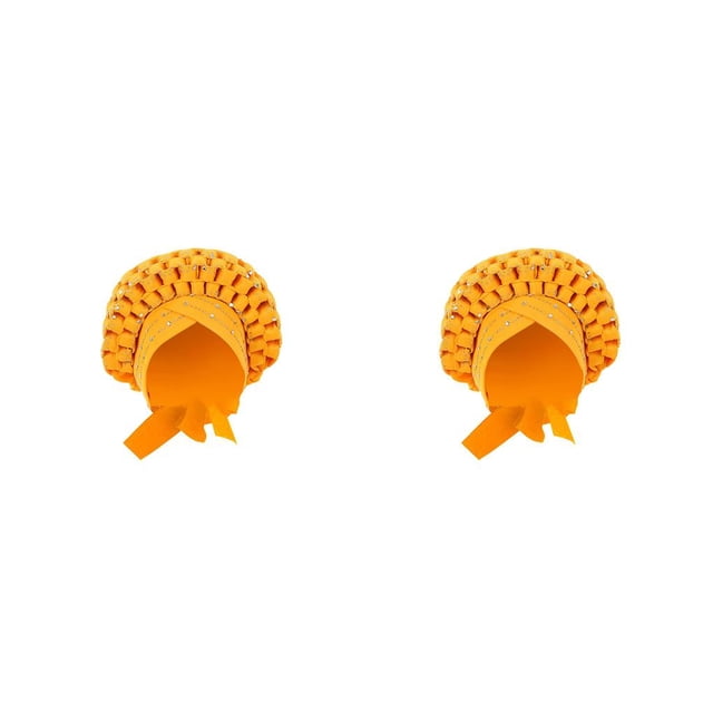 Minnieouse Turbante africano para mujer, tocado de lentejuelas, pañuelo para la cabeza, cubierta para el pelo, diadema para niñas, color marrón 2piezas Amarillo