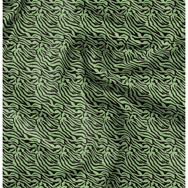 Soimoi Green polyester Crepe Fabric Tiger Animal Skin Print Sewing Fabric Yard 42 Inch Wide