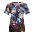 thumbnail image 4 of Fvwitlyh Chemises de Sport pour Femmes Mode Col Rond Manches Courtes Vacances d'Été T-Shirts Papillon Impression Chemisier Tops Rose Chaud, XL, 4 of 4