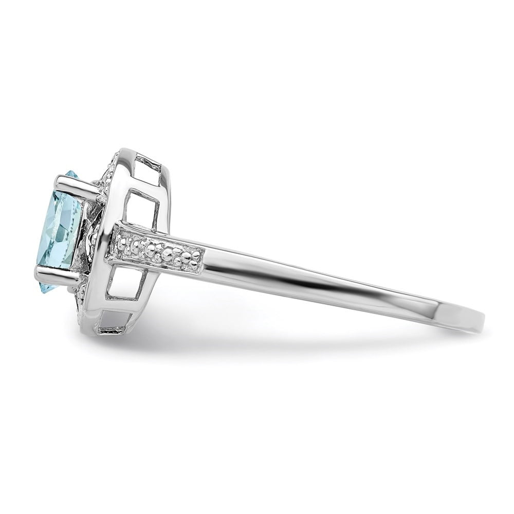 Diamond2Deal 925 Sterling Silver 0.71Cttw Oval-Cut Aquamarine and Diamond Engagement Ring Size- 10 for Women