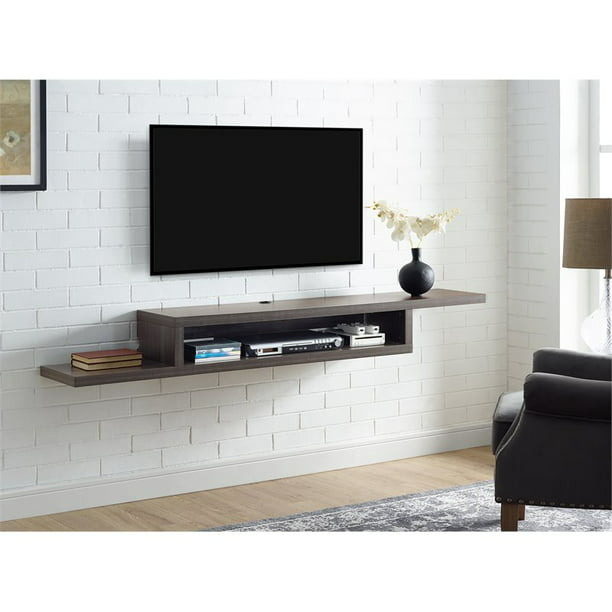 Martin Furniture 72 In Asymmetrical, Floating Shelves Under Wall Mounted Tv
