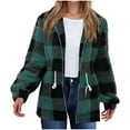 thumbnail image 3 of Fashion Winter Plaid Jackets for Womens Plus Size Double-sided Fleece Plaid Long Sleeved Long Coat Jacket Cardigan Overcoat Top, 3 of 7