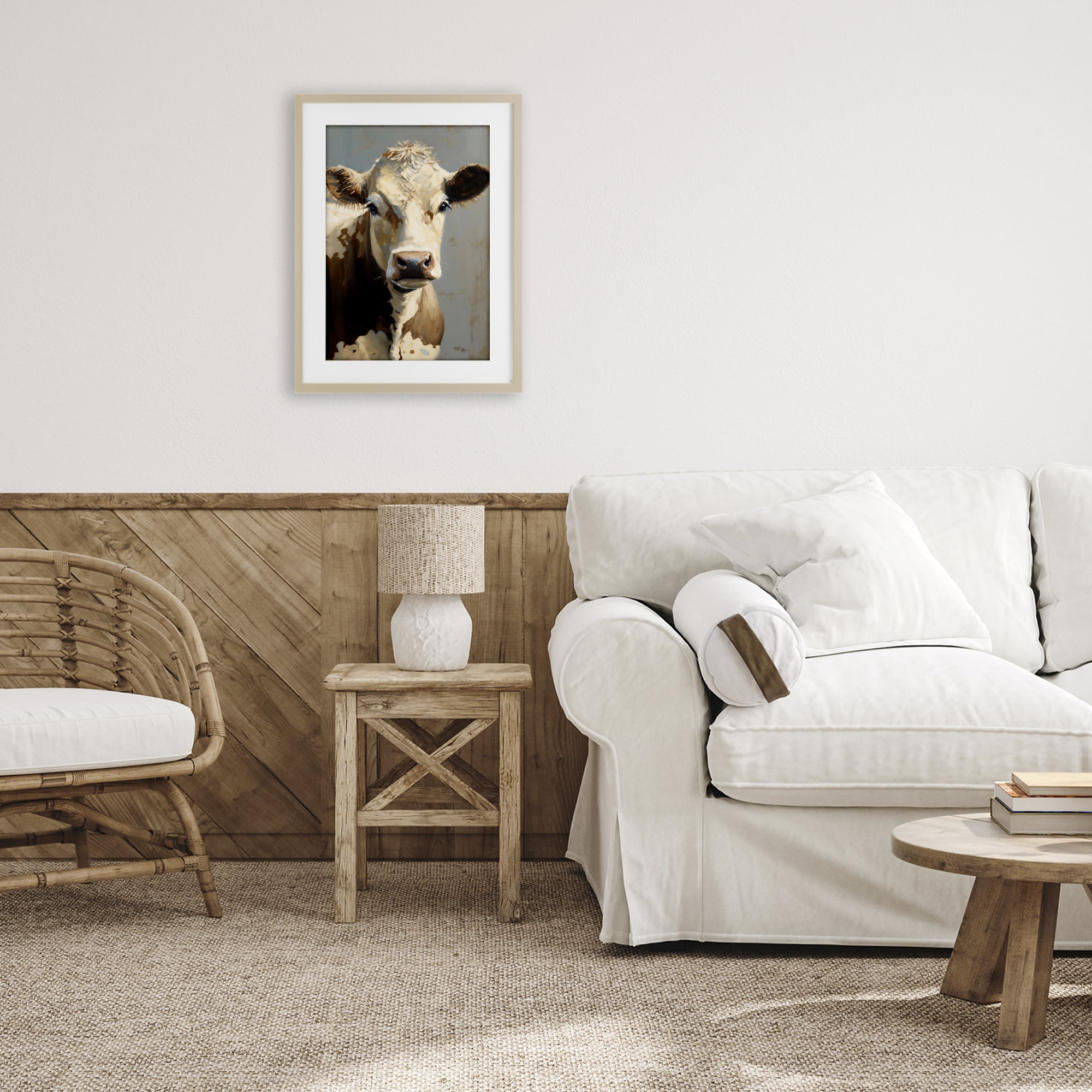 Stupell Industries Farmhouse Cow with Gentle Gaze Birch Framed Print Under Glass, design by Creative Studio