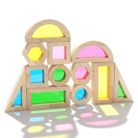 Bloques de madera WOODENFUN 12 piezas arcoíris apilables