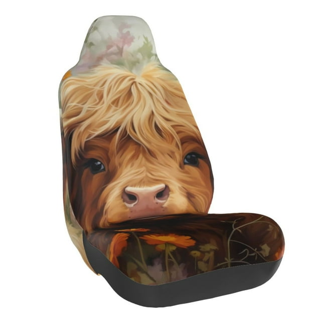 Wukai Cute Floral Cow Full Set Car Seat Covers with Soft Padding Universal Auto Front Seats Protector and Cushion Mat