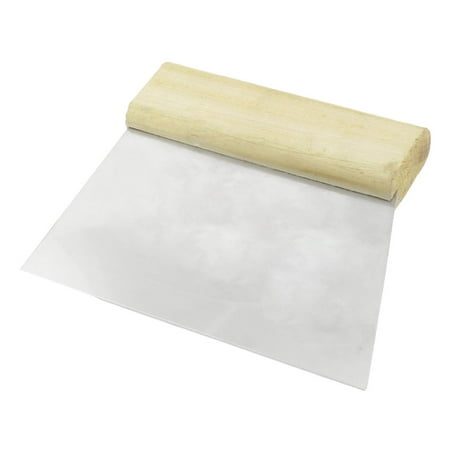 Unique Bargains Beige Wooden Handle Stainless Steel Blade Dough Painting Auto Car Film Scraper