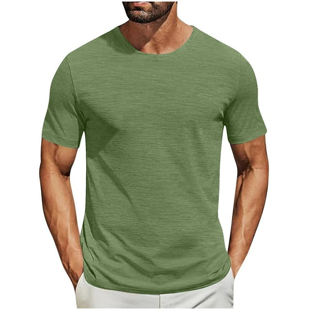 Besolor T-Shirt d'Été pour Hommes Manches Courtes Col Rond Classique T-Shirts Décontractés Couleur Unie Basiques