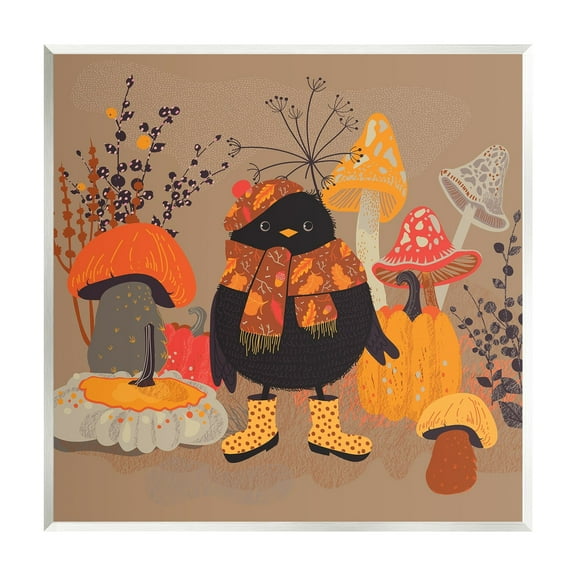 Stupell Industries Cozy Crow with Mushrooms Animals & Insects Painting Unframed Art Print Wall Art, 12 x 12