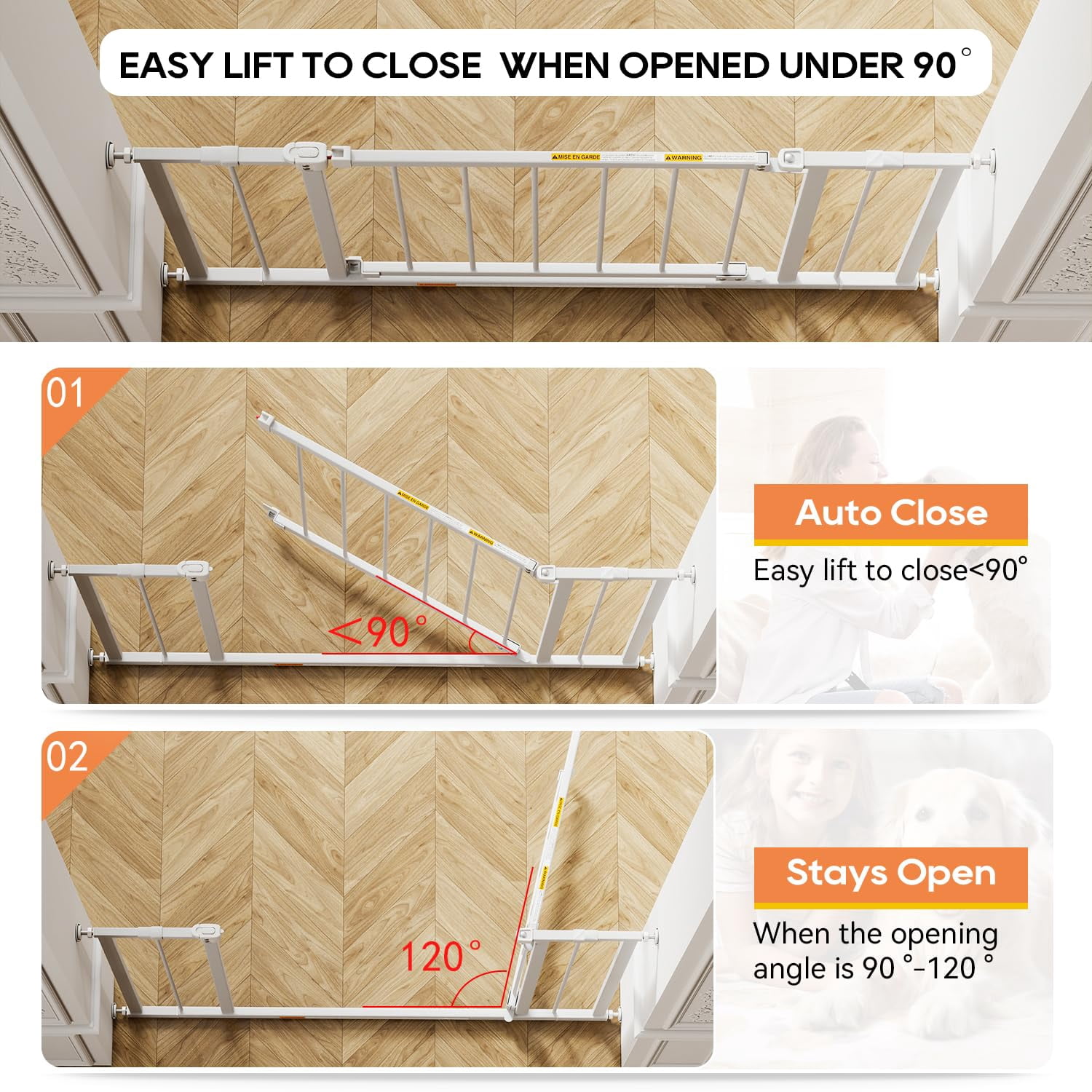 BORGEBY 30”Tall Dog Gate, Fits 28.5”-39.7” Wide Openings,Adjustable Safety Pets Gates for Stairs & Doorways,White