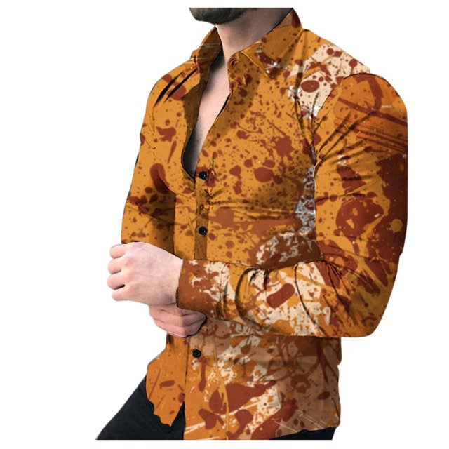 Camisa Hombre Camiseta informal con estampado de tinte anudado para hombre, camisa con solapa, cárdigan con botones, camisa holgada de trabajo especial (Orange, XXL)