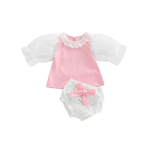 Franhais Newborn Girl Short Pants Outfits, Lace Patchwork Sleeveless Round Neck Tank Tops + Elastic Waist Ruffles Decor Shorts Set