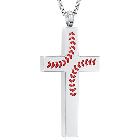 Baseball Cross Urn Necklace for Ashes Ash Stainless Steel Cremation Jewelry Memorial Pendant Human / Pet Keepsake Baseball Stuff Accessories Jewelry Gifts for Ashes