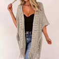 thumbnail image 2 of Women Fringe Sheer Knit Beach Cover Up Lightweight Resort Swimwear Top,Khaki,One Size, 2 of 5