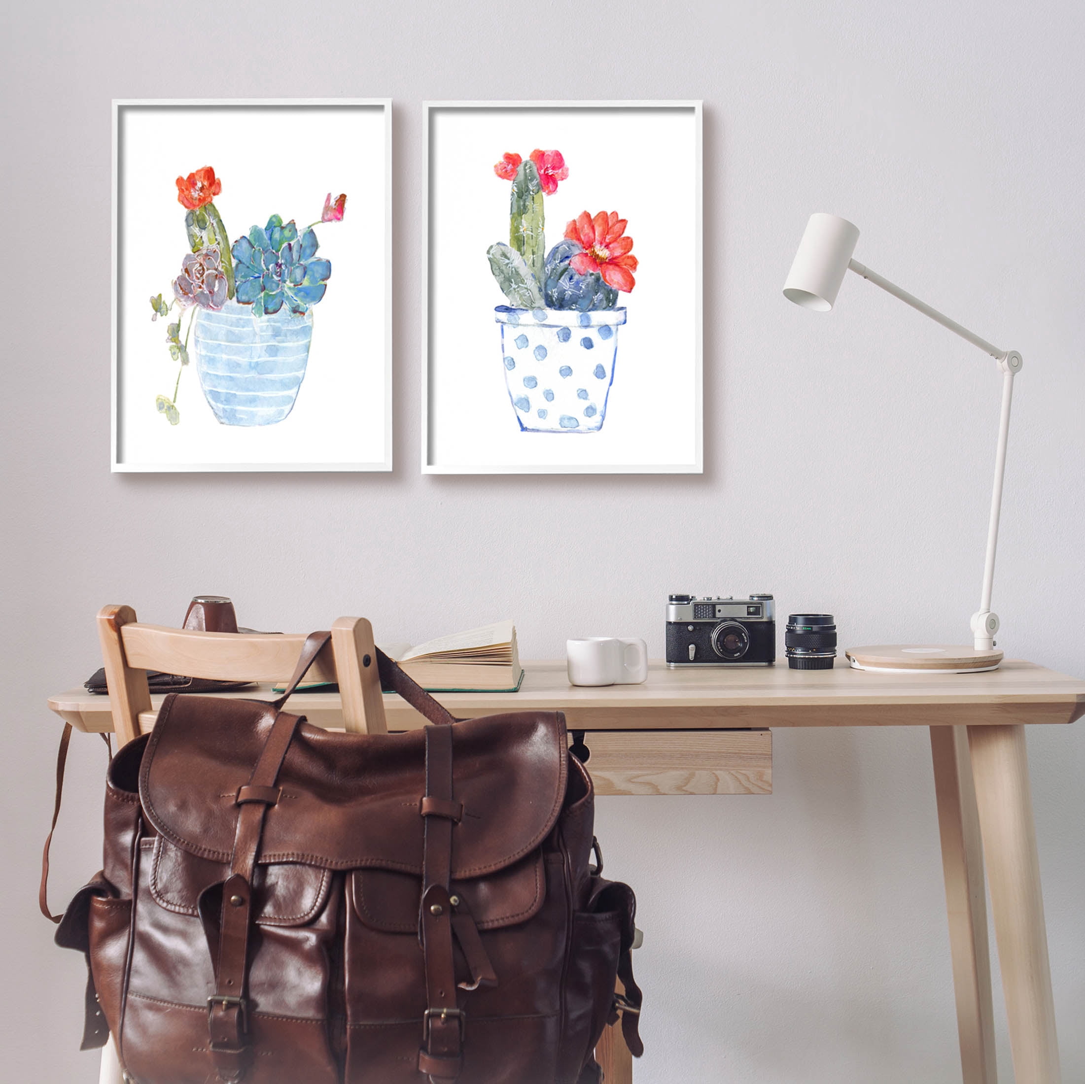 Stupell Industries Vivid Cactus Blossoms Potted Graphic Art White Framed Art Print Wall Art, Set of 2, Design by Sally Swatland