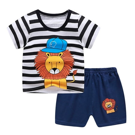 

Ecqkame Toddler Boys Outfits Clearance Toddler Boys Cartoon Print Pattern Short Sleeve Clothes Summer Two-piece Sute Blue 110