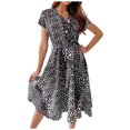 thumbnail image 2 of Women's Summer Casual V-Neck Print Short Sleeve Bandage Button Dress Lightweight Soft Polyester for Parties Weddings Work Mini Length Hand Wash Cold, 2 of 9